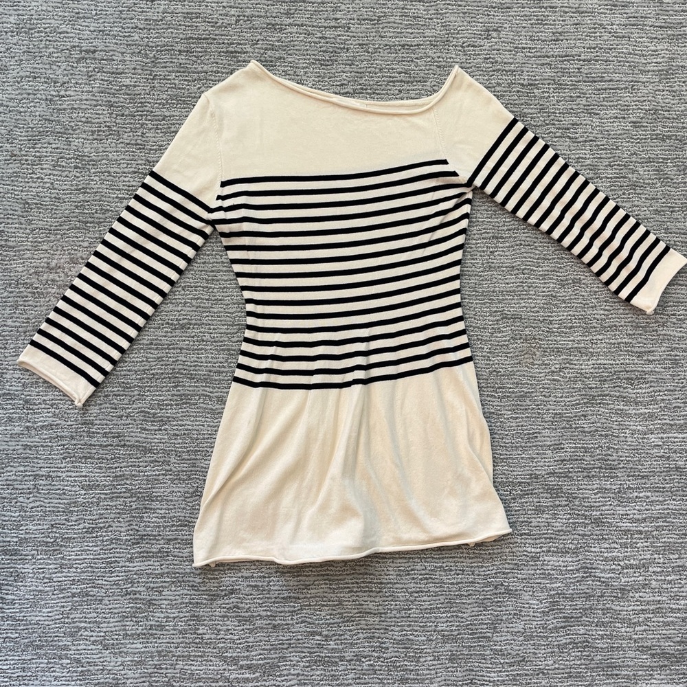 Frankie's Bikinis Cream & Black Long Sleeve Asymmetrical Dress